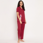 Women Maroon Printed Night suit